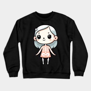 Cute Kawaii Ghost Girl in a Halloween Skeleton Costume | Happy Halloween for Girls Crewneck Sweatshirt